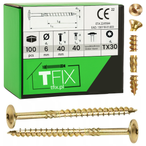 Wkręty ciesielskie do drewna TORX talerzowe - 6x40, op. 100szt. TFIX