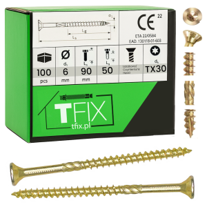Wkręty ciesielskie do drewna TORX stożkowe - 6x90, op. 100szt. TFIX