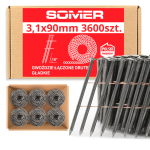 3,1/90mm, 3600 szt. Gładkie / Gwoździe do gwoździarki łączone drutem (bębnowe)