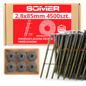 2,8/85mm, 4500 szt. Pierścieniowe / Gwoździe do gwoździarki łączone drutem (bębnowe)