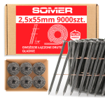 2,5/55mm, 9000 szt. Gładkie / Gwoździe do gwoździarki łączone drutem (bębnowe)