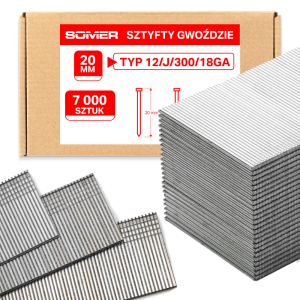 Gwoździe sztyfty 12/J/300/18GA do sztyfciarki gwoździarki - Sztyft 1,2 x 20 mm, 7000 szt.
