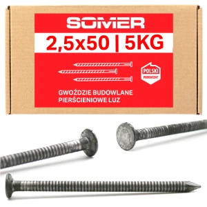 Gwoździe budowlane czarne pierścieniowe - 2,5x50 mm op. 5 kg