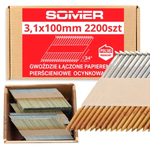  Gwoździe łączone papierem 34° - 3,1x100 mm pierścieniowe ocynkowane 2200 szt. główka D