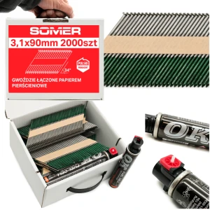 ZESTAW Gwoździe 3,1x90mm 2200 szt. Pierścieniowe +2 Gazy OK - do gwoździarek IM90Ci IM90Xi COMBI Xi