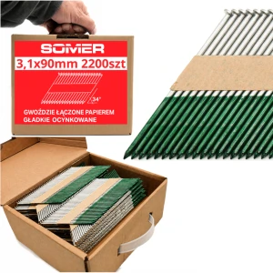 Gwoździe łączone papierem 3,1x90mm 2200 szt. Gładkie ocynkowane do gwoździarek