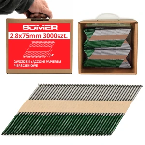 Gwoździe łączone papierem 34° - 2,8x75 mm pierścieniowe 3000 szt.