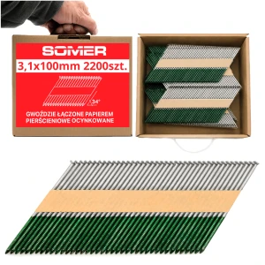  Gwoździe łączone papierem 34° - 3,1x100 mm pierścieniowe ocynkowane 2200 szt.