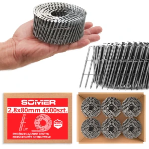  Gwoździe łączone drutem 16° - 2,8x80 mm pierścieniowe ocynkowane 4500 szt.